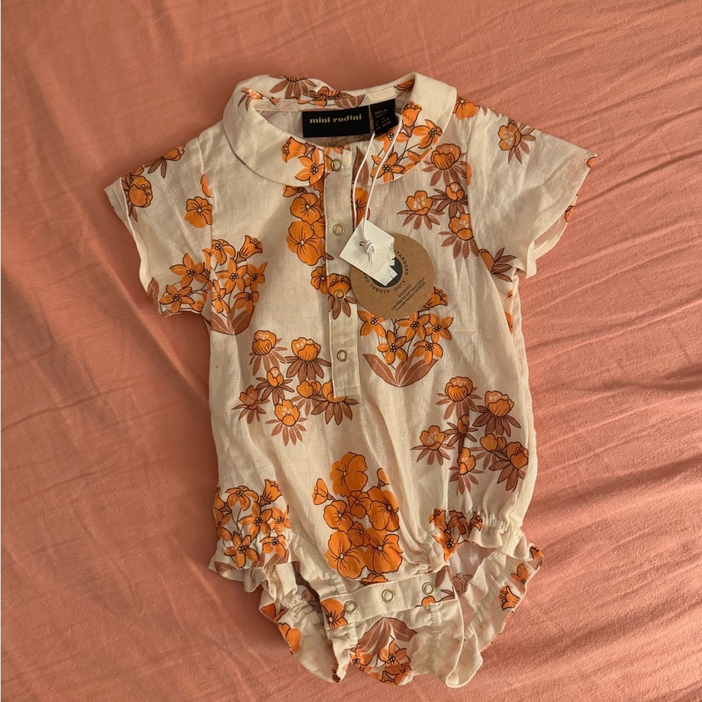 Mini Rodini Orange Floral Kids One Piece